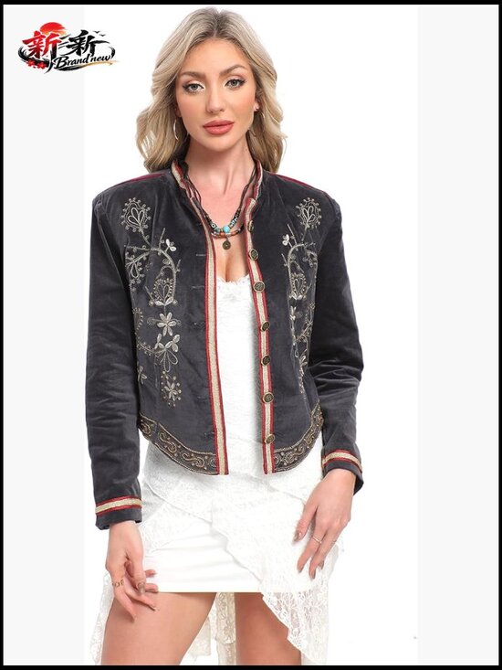 Other - Retro Open Embroidered Jacket Bohemian Punk Coat Cotton Polyester